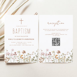 Invitation QR Code Fleur sauvage Baptême Jardin En Fleur