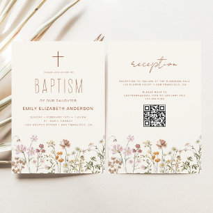 Invitation QR Code Fleur sauvage Baptême Jardin En Fleur