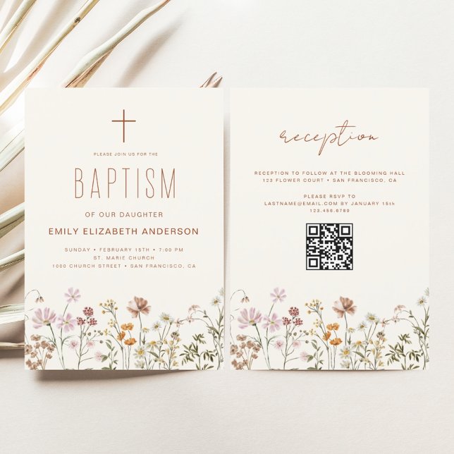 Invitation QR Code Fleur sauvage Baptême Jardin En Fleur (Créateur téléchargé)