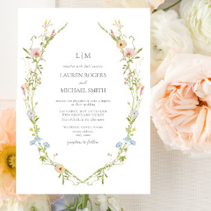 Invitation QR Code Fleur sauvage Vintage Jardin Monogramme Ma