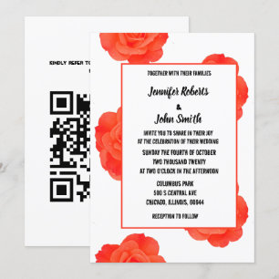 Invitation QR Code Floral Orange Rose Motifs Boho Mariage