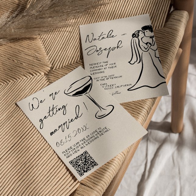 Invitation QR Code Hand Drawn Written Couple Quirky Wedding  (Créateur téléchargé)