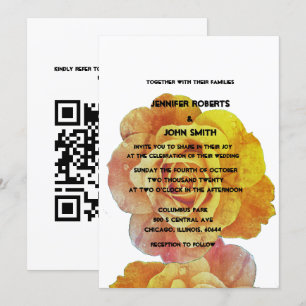 Invitation QR Code Jaune Orange Blanc Floral Rose Mariage