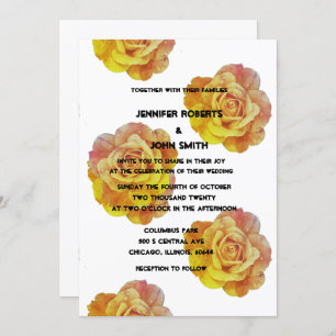 Invitation QR Code Jaune Orange Floral Rose Mariage Boho