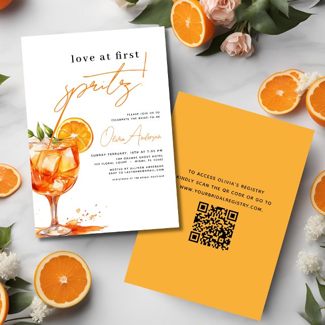 Invitation QR Code Love at First Spritz Orange Fête des marié (Créateur téléchargé)