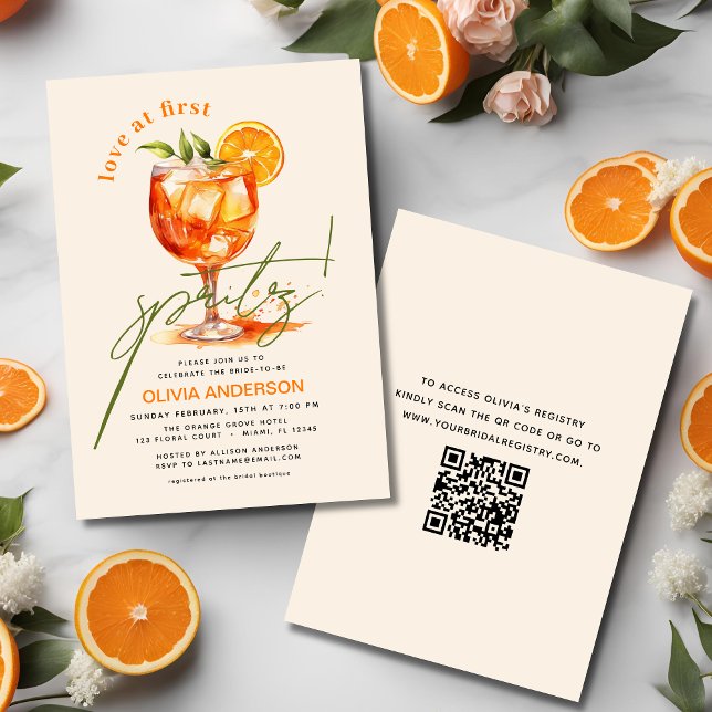 Invitation QR Code Love at First Spritz Orange Fête des marié (Créateur téléchargé)