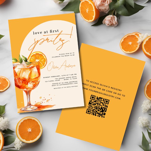 Invitation QR Code Love at First Spritz Orange Fête des marié (Créateur téléchargé)