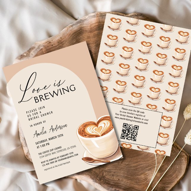 Invitation QR Code Love brasse la Fête des mariées de café (Créateur téléchargé)
