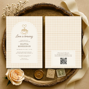 Invitation QR Code Love is Brewing Coffee Bridal Shower