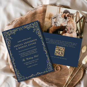Invitation QR Code Marine Bleu or photo minimaliste Mariage