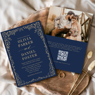 Invitation QR Code Marine Bleu or photo minimaliste Mariage
