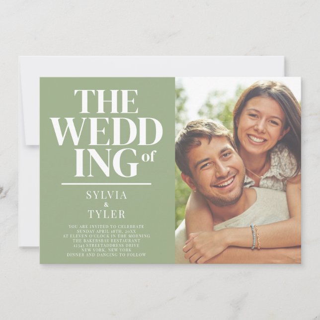 Invitation QR Code minimaliste Typographie Sage Mariage photo (Devant)