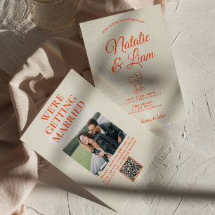 Invitation QR Code Moderne coloré main tiré Mariage rétro