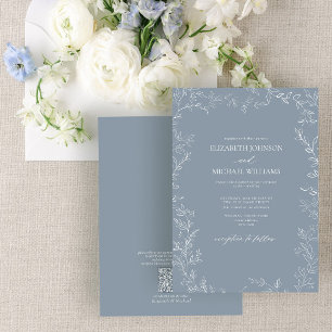 Invitation QR Code Moderne Dusty Bleu Minimal Mariage feuille