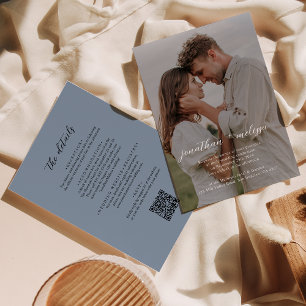 Invitation QR Code moderne Dusty Blue Photo Overlay Mariage