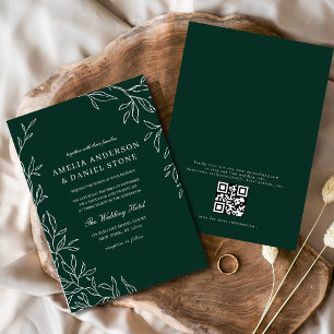 Invitation QR Code moderne Emerald vert minima Mariage feuill