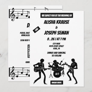 Invitation QR Code Moderne Noir et avec Mariage de musique