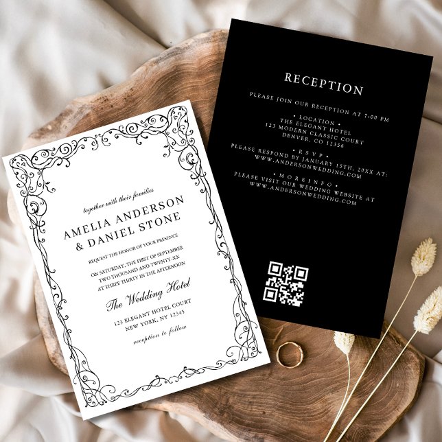 Invitation QR Code moderne noir et blanc Mariage minimal (Créateur téléchargé)