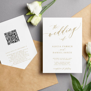 Invitation QR code moderne romantique élégant mariage or