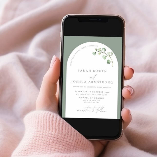 Invitation QR Code Moderne Sage Green Arch Mariage botanique (Créateur téléchargé)