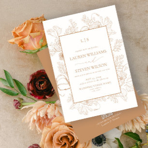 Invitation QR Code Monogramme Élégante ligne florale en terre