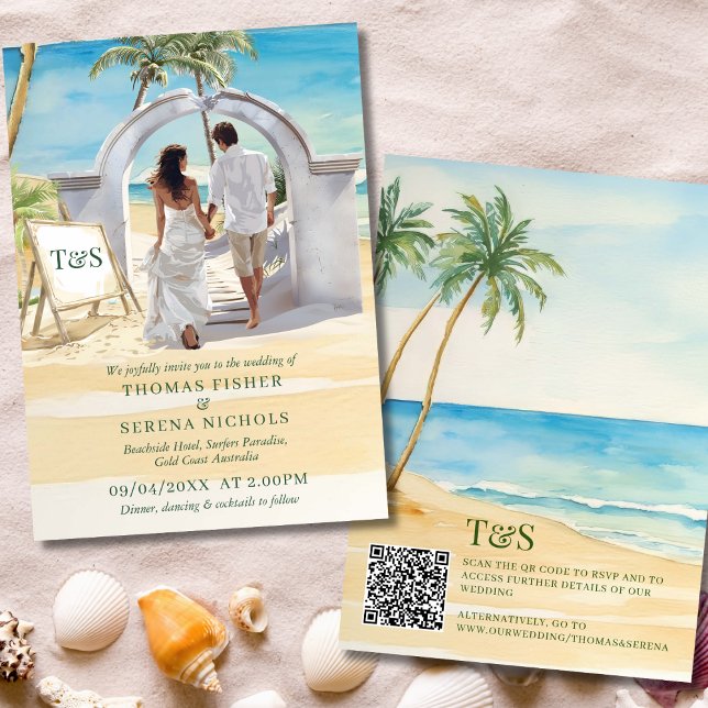 Invitation QR Code Passeport Boho Beach Mariage Destination (Créateur téléchargé)