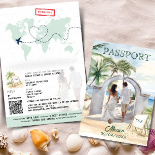 Invitation QR Code Passeport Mexico Beach Mariage Destination