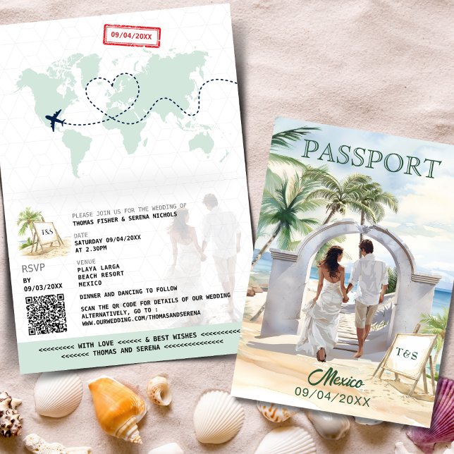 Invitation QR Code Passeport Mexico Beach Mariage Destination (Créateur téléchargé)
