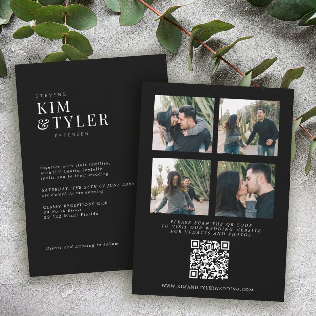 Invitation QR CODE photo collage mariage de typographie moder (Créateur téléchargé)