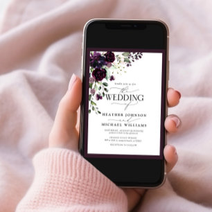 Invitation QR Code Plum Purple Floral Aquarelle Script