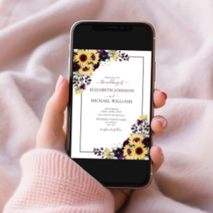 Invitation QR Code Plum Purple Sunflower Aquarelle Mariage