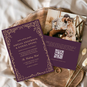 Invitation QR Code Plum violet photo minimaliste Mariage