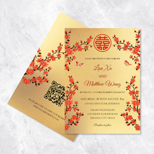 Invitation QR Code Red Cherry Blossom   Mariage chinois