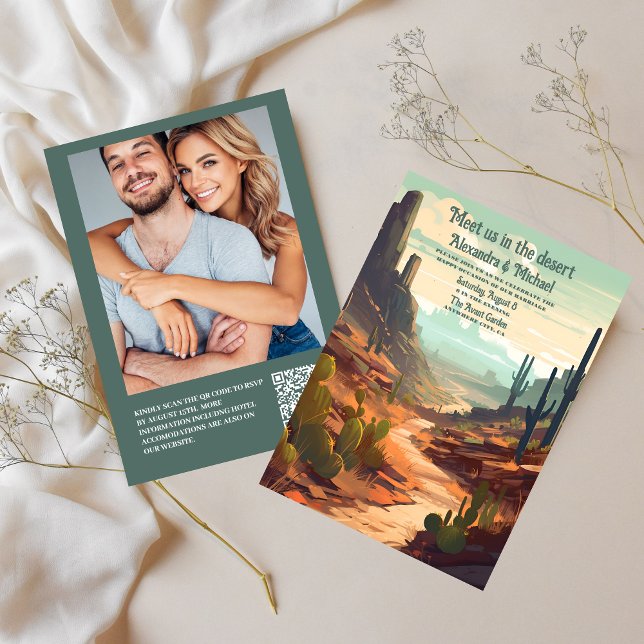 Invitation QR Code Retro Desert Cactus Mariage (Créateur téléchargé)