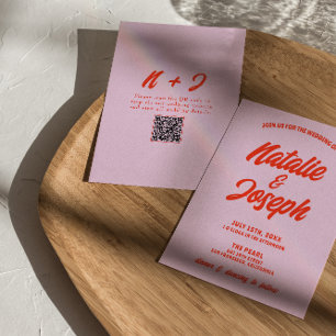 Invitation QR Code rose orange brillant Funky unique Mariage