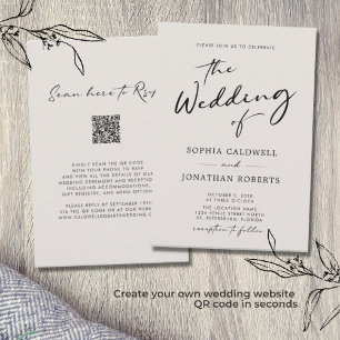 Invitation QR Code RSVP Calligraphie Elegant Mariage Eggshell