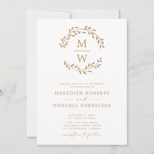 Invitation QR Code RSVP Gold sur le Mariage de couronne de mo (Devant)