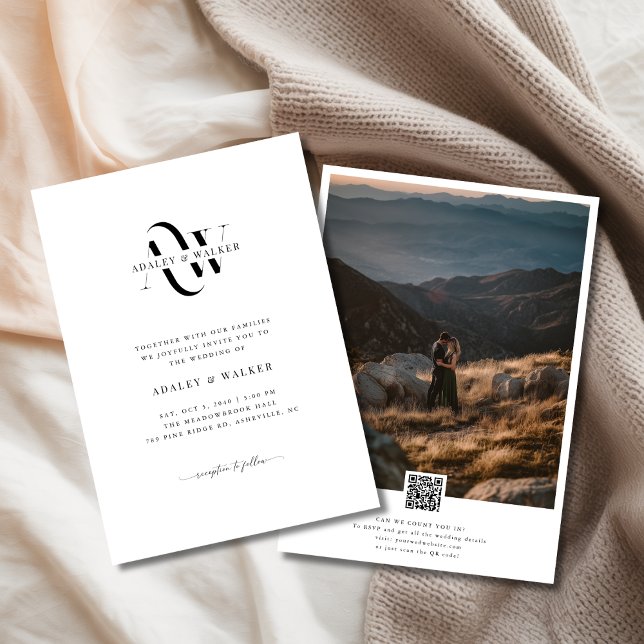 Invitation QR Code RSVP Monogram Rustic Sunset Photo Mariage (Créateur téléchargé)