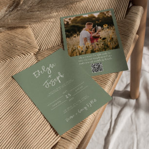 Invitation QR Code Sage Green Photo Boho Modern Mariage