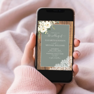 Invitation QR Code Sage Vert Rustique Mariage de script de bo