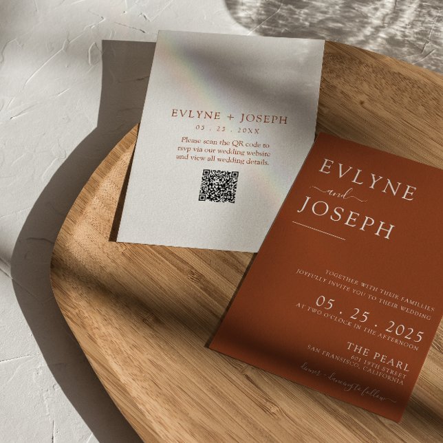 Invitation QR Code Terracotta Minimaliste Boho Mariage modern (Créateur téléchargé)