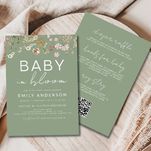 Invitation QR Code tout en un Fleur sauvage bébé dans une dou