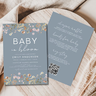 Invitation QR Code tout en un Fleur sauvage bébé en fleur