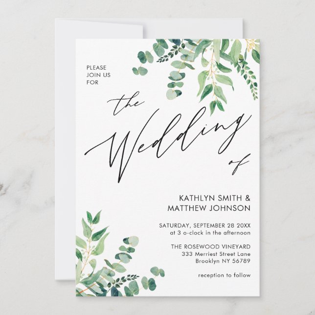 Invitation QR Code tout en un Mariage de verdure Eucalyptus (Devant)