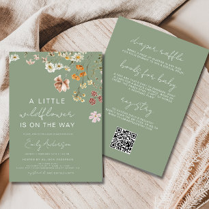 Invitation QR Code tout en un Un petit Baby shower Fleur sauv