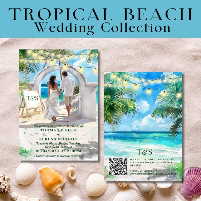 Invitation QR Code Tropical Beach Wedding Destination (Créateur téléchargé)