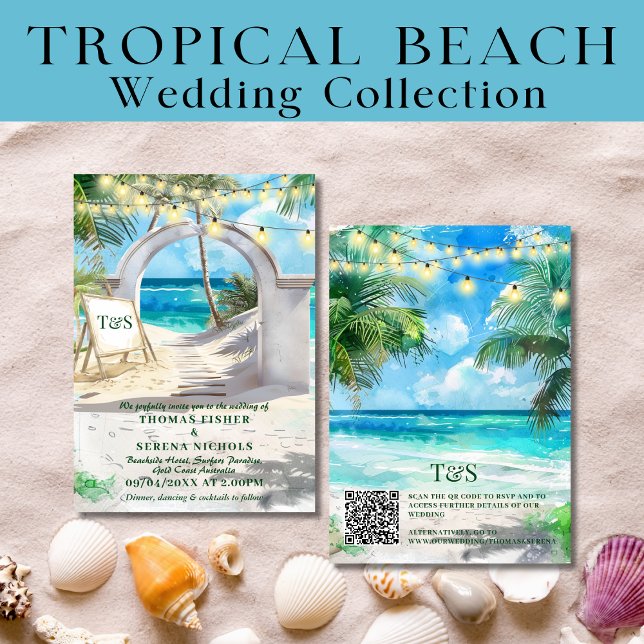 Invitation QR Code Tropical Beach Wedding Destination (Créateur téléchargé)