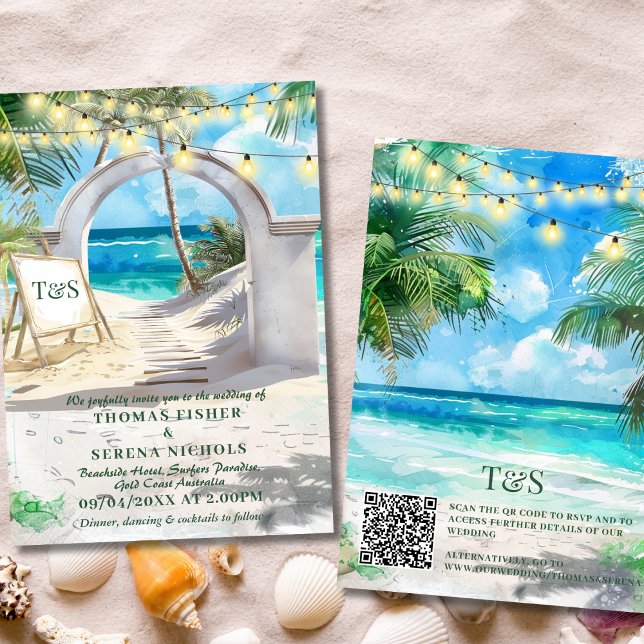 Invitation QR Code Tropical Beach Wedding Destination (Créateur téléchargé)
