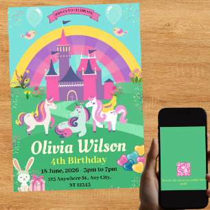 Invitation QR Code Unicorns Rainbow Magic Anniversaire Invita