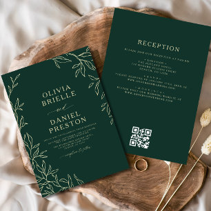 Invitation QR Code Vert Gold Minimal Mariage feuille